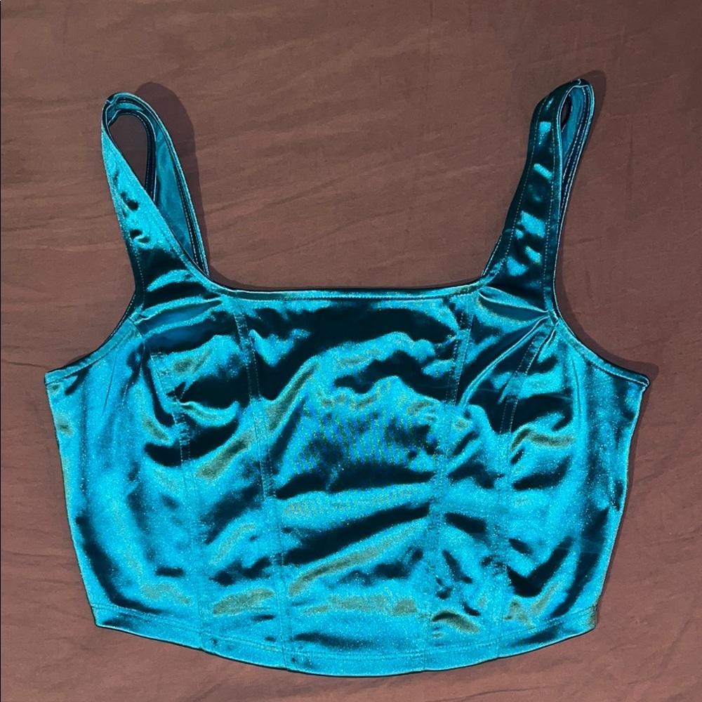 Vintage Wet Seal Teal Satin Corset-Style Tank Top | Y2K Fairy Grunge